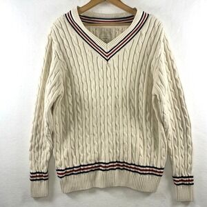 Hope & Henry Mens Cable Knit Organic Cotton Sweater XL Cream Cricket Ivy League